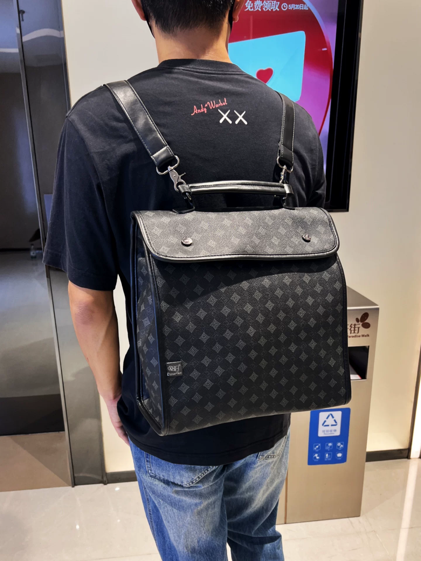 Ba lô nam đa năng, thời trang thương hiệu Three-Box, có thể đeo tay, đeo vai, đeo chéo, túi lớn phối PVC