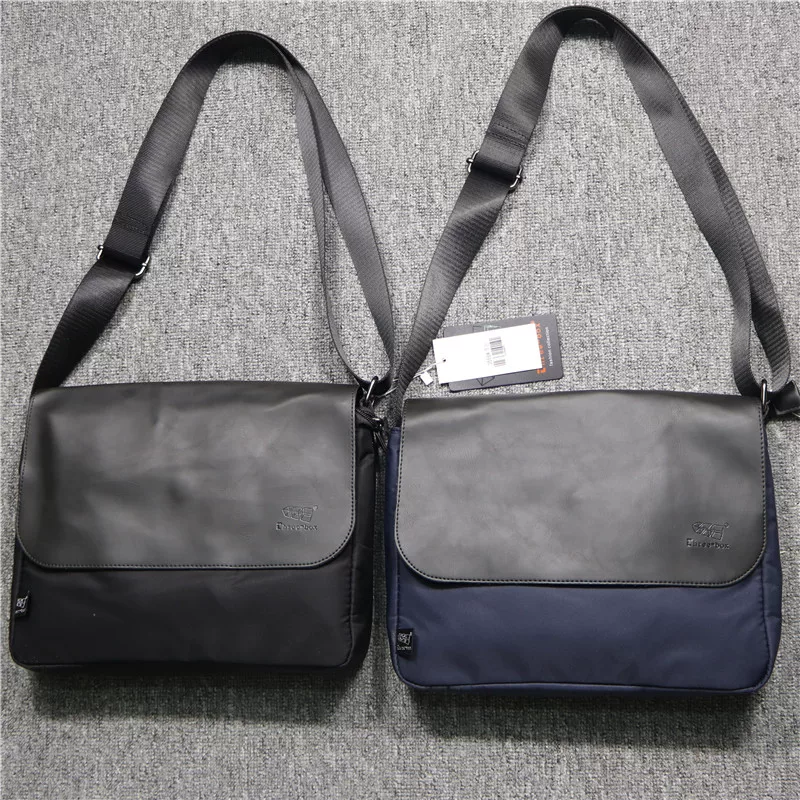 Túi đeo vai vải oxford nam thời trang threebox phong cách Nhật Bản giản dị, balo đeo chéo da ngựa điên cá tính, túi vải bố cá nhân hóa