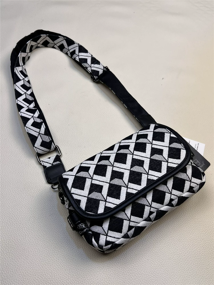 Túi đeo chéo vải bố phong cách Hàn Quốc mùa hè 2025, unisex, thời trang, kiểu dáng giản dị, đa năng, nhỏ gọn, họa tiết ca rô