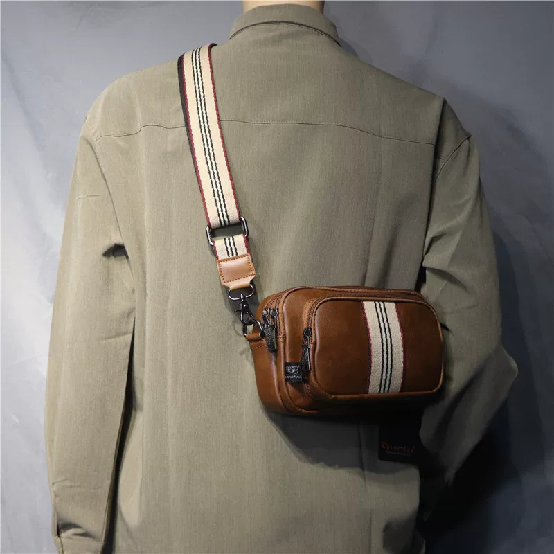 threebox phiên bản Hàn Quốc mới hợp thời trang thương hiệu túi đeo vai nam sọc giản dị hip-hop dệt đeo chéo thể thao túi nhỏ