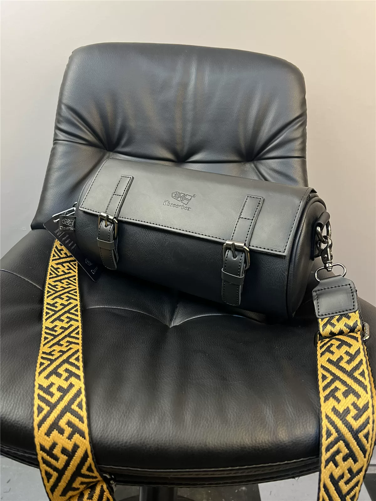 Túi đeo vai nam ba ngăn kiểu Nhật Bản và Hàn Quốc, túi hình trụ đi làm, túi đeo chéo nam thời trang bằng da PU, balo cá tính