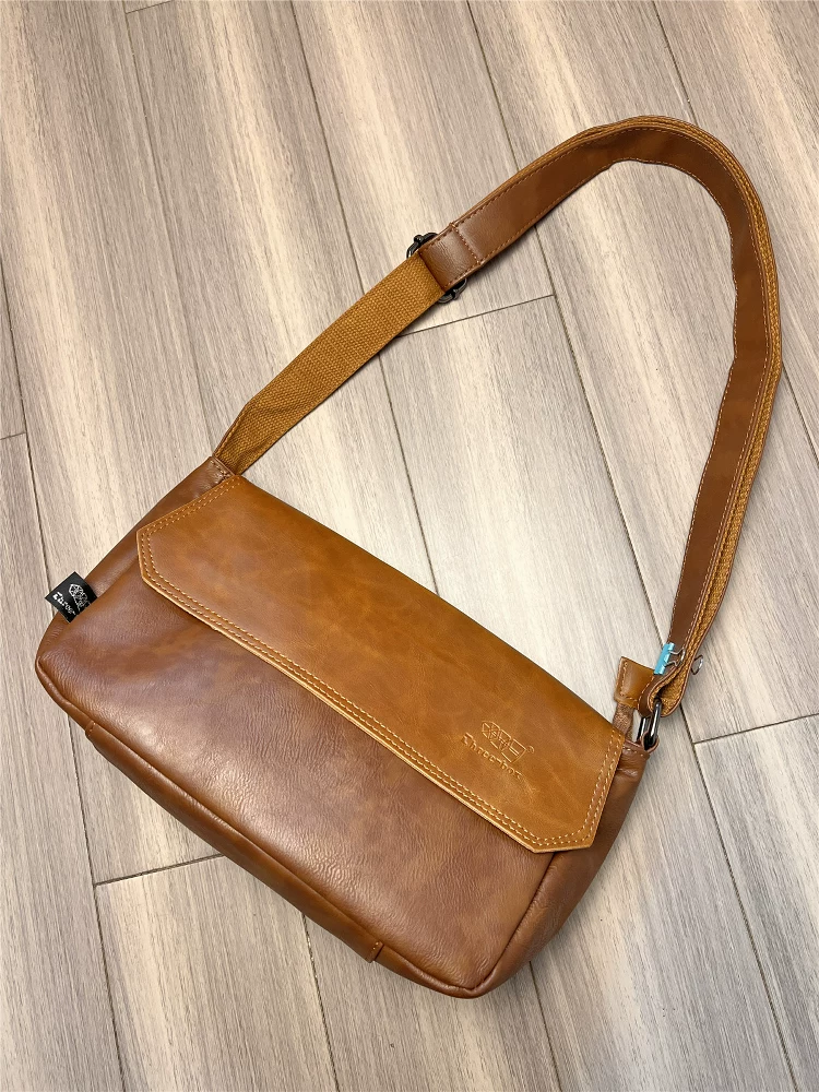 Túi đeo chéo ba ngăn kiểu Trung Quốc dành cho nam giới Nhật Bản, chất liệu da thật, kiểu dáng giản dị, unisex, balo nhỏ