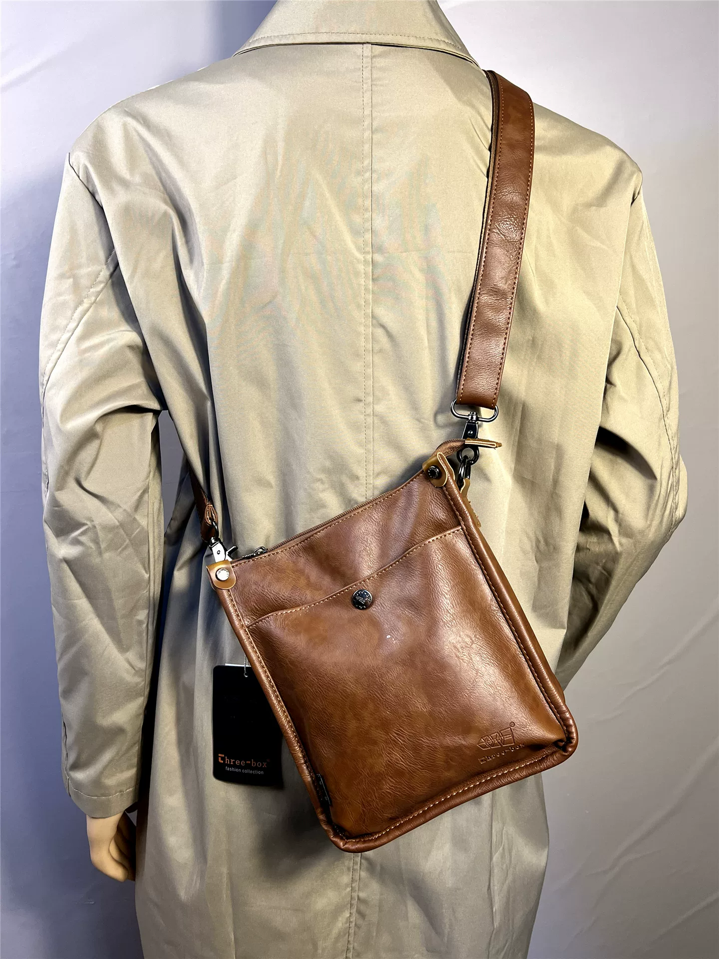 Túi đeo chéo thiết kế độc đáo dành cho nam giới, túi đeo vai bằng da mềm phong cách Nhật Bản dành cho nam và nữ trẻ, ba lô đi làm dọc theo chiều dọc.