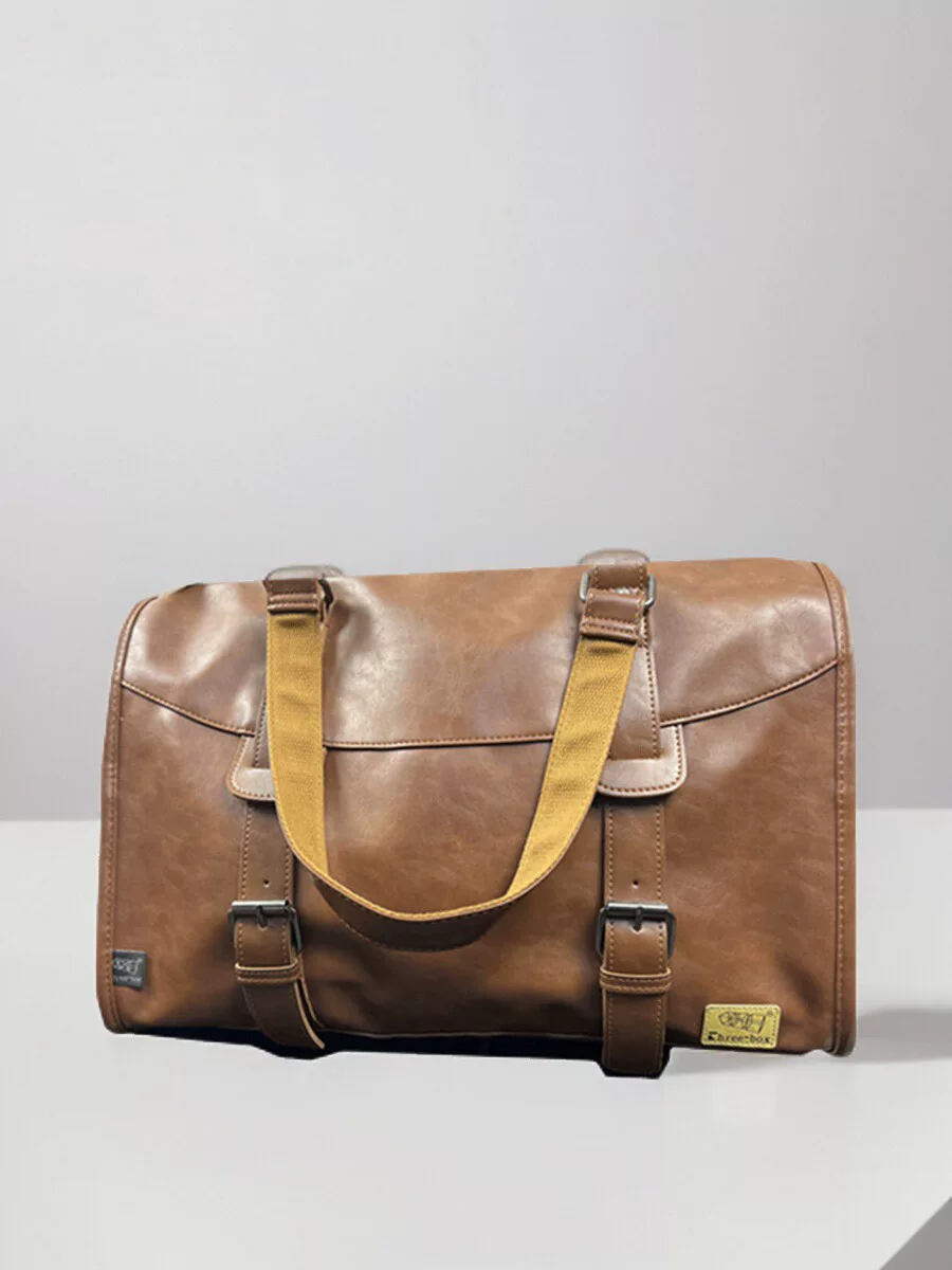 Túi xách nam da thật thời trang ba ngăn, túi du lịch ngoài trời cỡ lớn, túi đeo chéo cổ điển dành cho nam