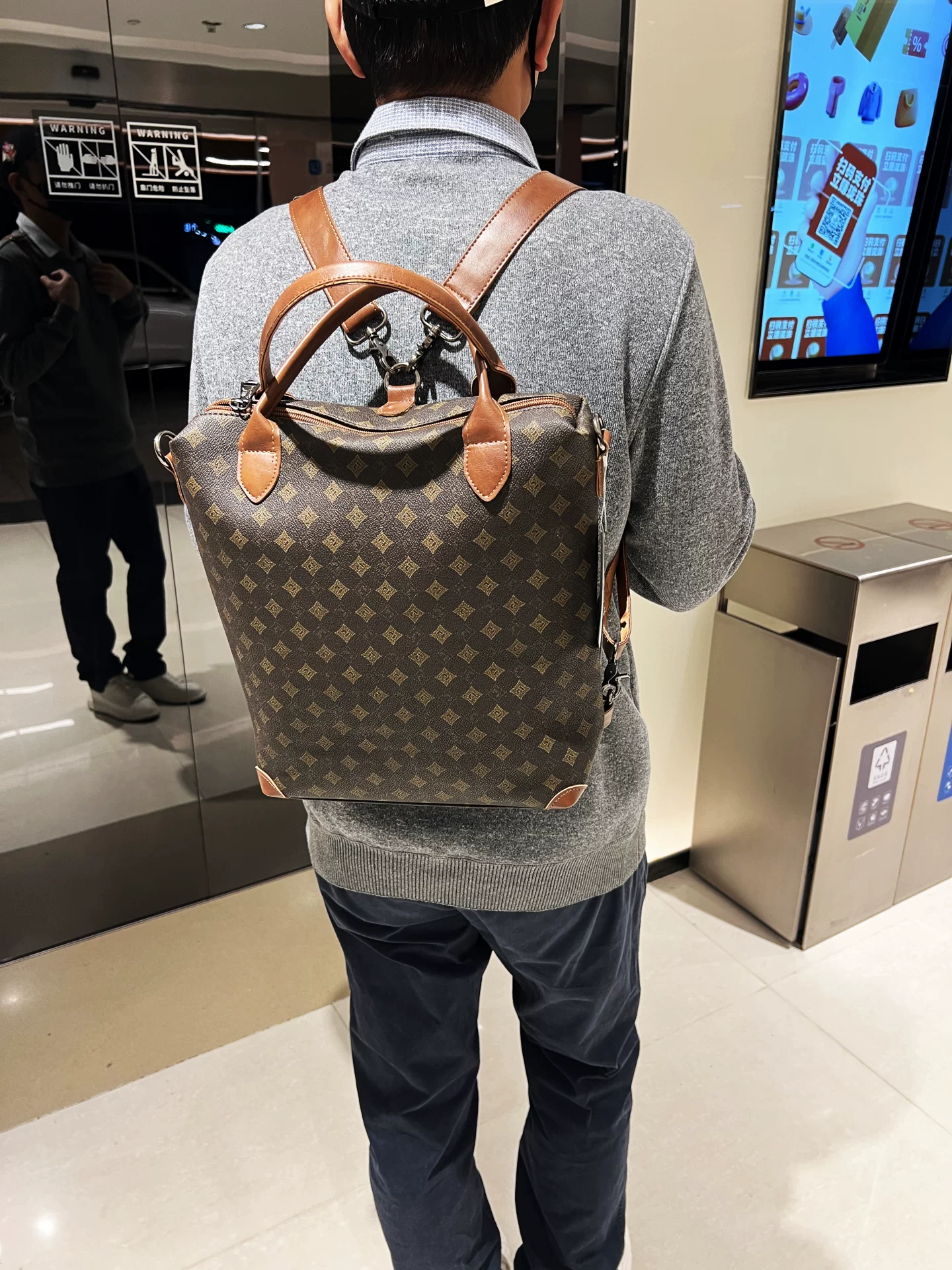 Túi xách nam đa năng cao cấp 2026 dành cho người cao tuổi, túi đeo vai công sở lịch lãm, cặp tài liệu họa tiết hình học