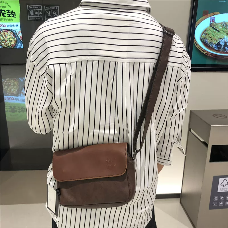 Túi đeo vai nam thương hiệu thời trang mới của Threebox, phong cách retro giản dị, unisex, túi đeo chéo bằng da PU thời trang Nhật Bản và Hàn Quốc