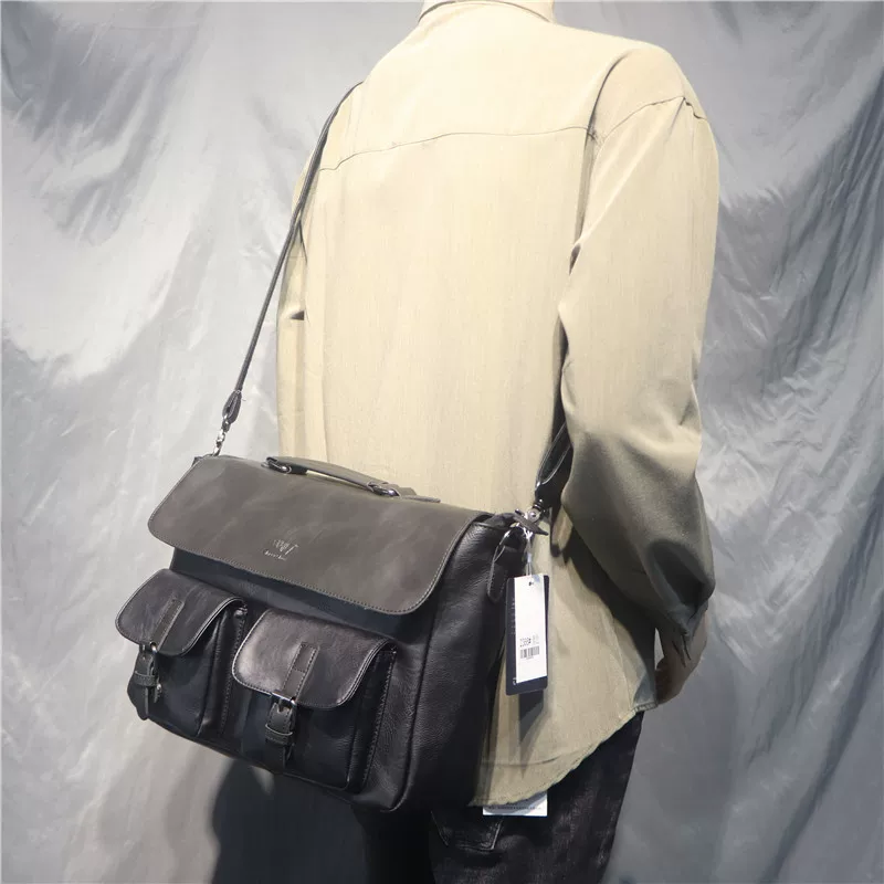 Túi xách nam ba ngăn kiểu dáng ngang phong cách doanh nhân phong cách Nhật Bản unisex retro túi đeo vai thông thường đeo chéo ba lô lớn