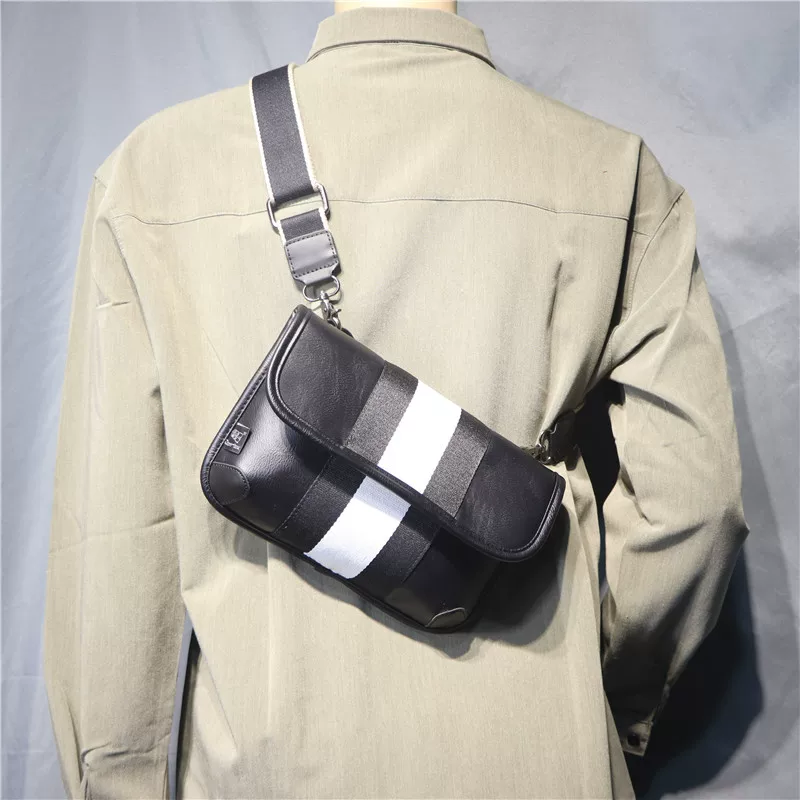 Túi đeo vai nam ba ngăn mới sọc ngang kiểu dáng giản dị unisex retro Nhật Bản và Hàn Quốc, balo nhỏ đeo chéo, túi đựng điện thoại