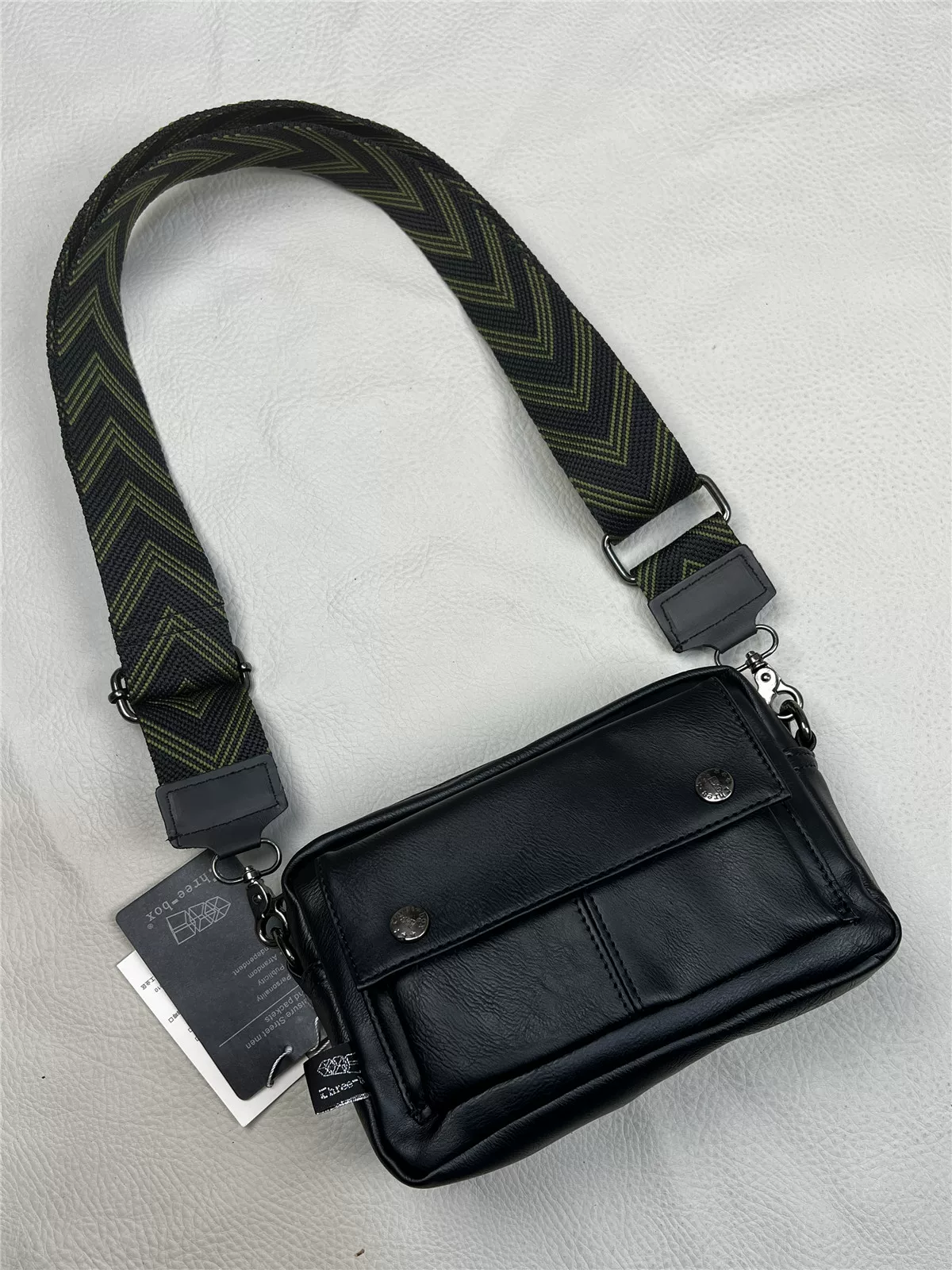 Túi đeo chéo Threebox Fashion Ribbon dành cho nam, Túi đeo vai dây đeo rộng phong cách Nhật Bản dành cho giới trẻ Hip-Hop, Ba lô thương hiệu hợp thời trang Unisex