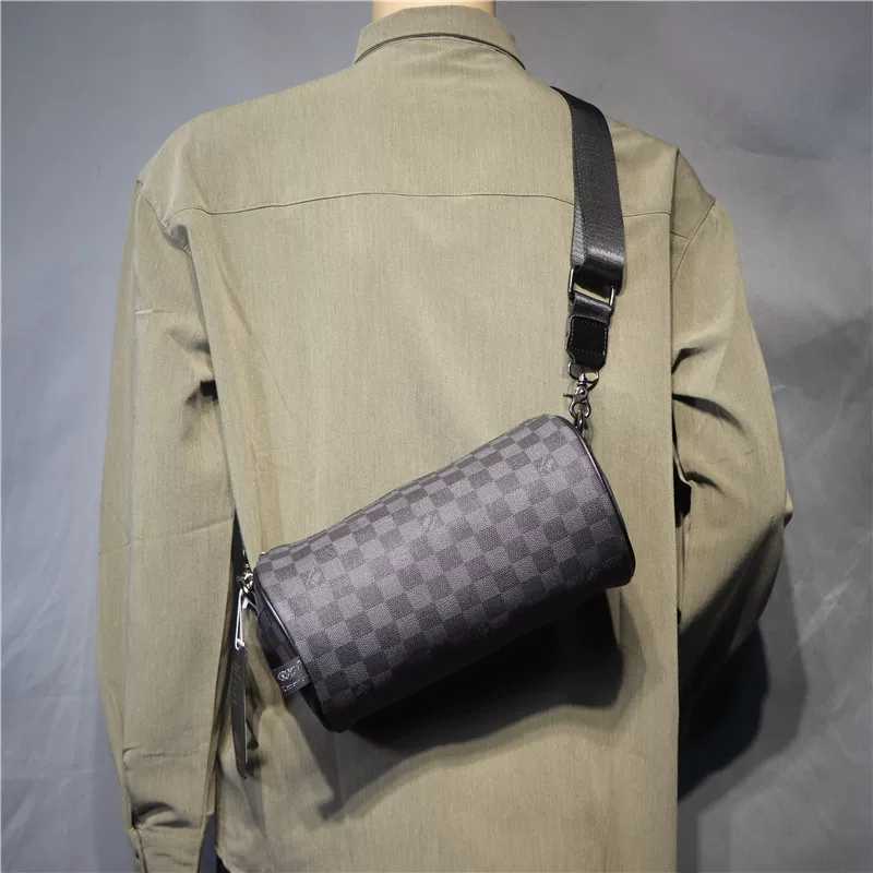 Túi đeo vai hình trụ kẻ sọc thời trang nam Threebox, túi đeo chéo unisex, balo nhỏ, túi bucket