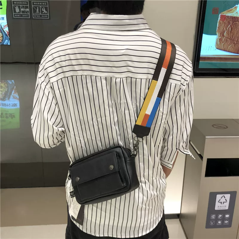 Túi đeo vai nam phong cách Nhật Bản threebox, túi đeo chéo có dây ruy băng thương hiệu thời trang, ba lô nhỏ ngoài trời theo phong cách hip-hop cổ điển