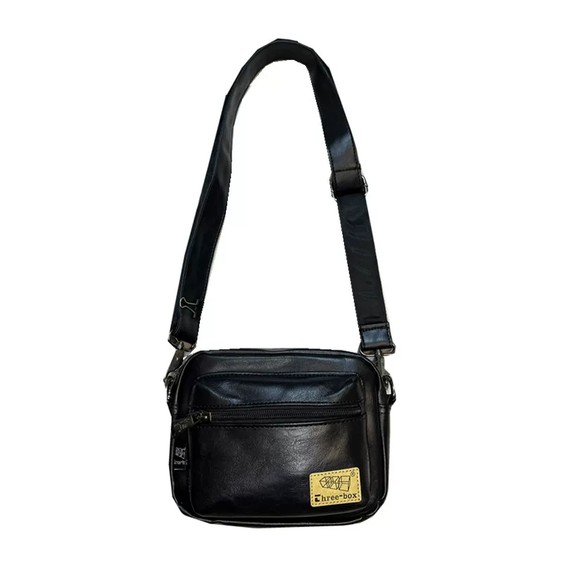 Túi đeo chéo nam thời trang Threebox phong cách Nhật Bản Anh quốc, unisex, thời thượng, dùng ngoài trời, chất liệu PU