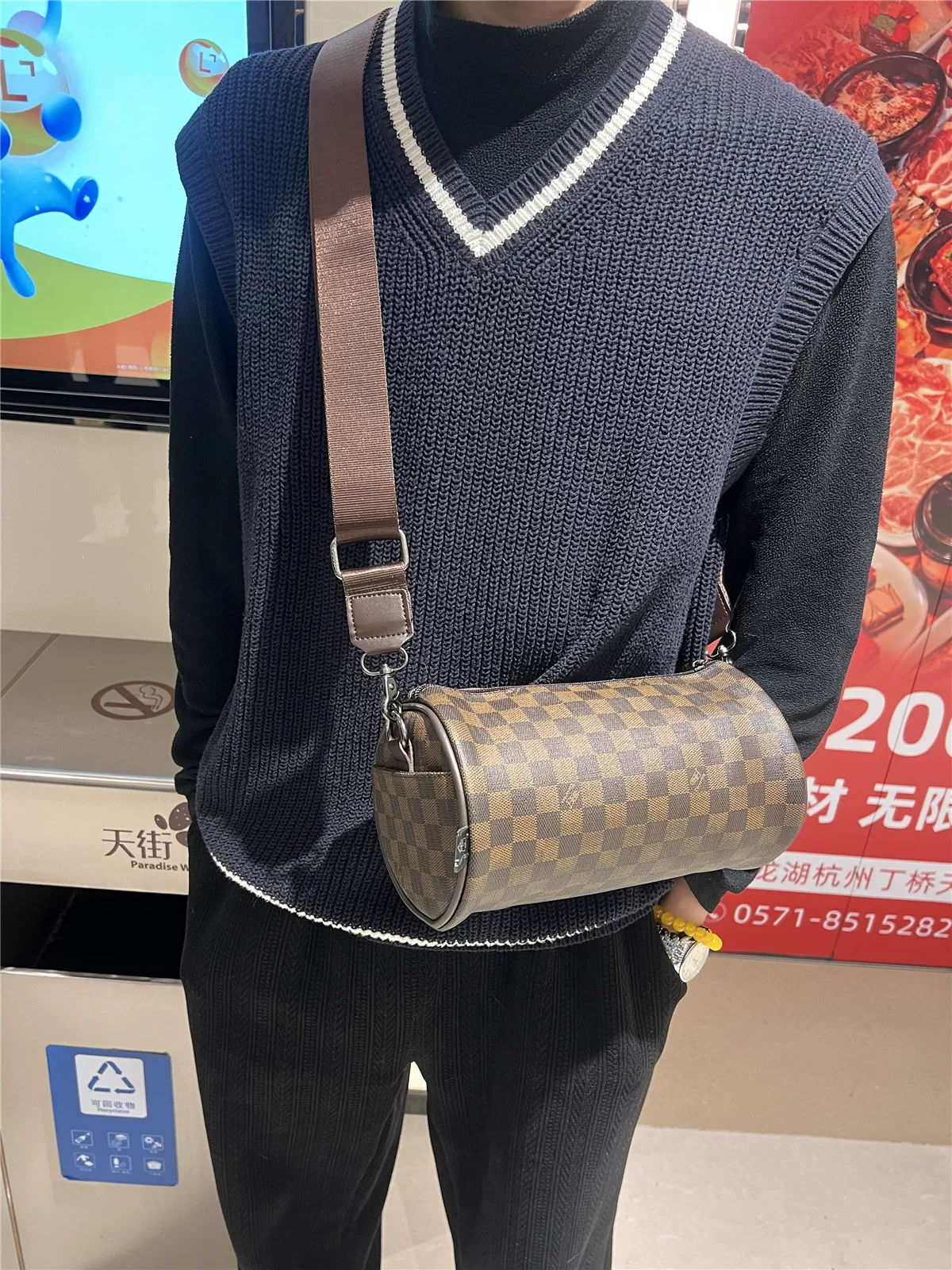 Túi đeo chéo nam ba ngăn kiểu dáng thời trang, họa tiết caro, balo nhỏ đeo vai đơn, túi đeo chéo nữ thời trang mới đa năng, kiểu dáng biker