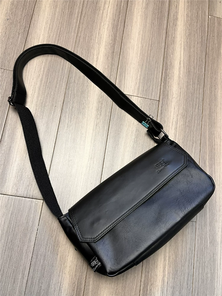 Túi đeo chéo ba ngăn kiểu Trung Quốc dành cho nam giới Nhật Bản, chất liệu da thật, kiểu dáng giản dị, unisex, balo nhỏ
