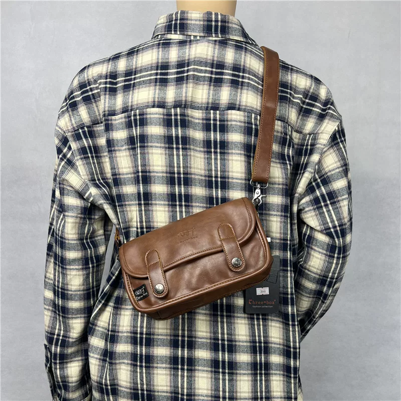 Túi đeo chéo nam Threebox hợp thời trang phong cách Hàn Quốc và Nhật Bản Túi xách nam hợp thời trang phong cách retro giản dị có nắp đeo vai đơn ba lô đeo chéo nữ