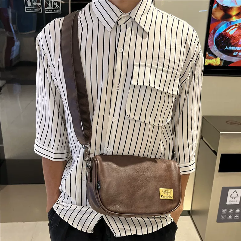 Túi đeo vai nam phong cách Hàn Quốc Nhật Bản ba ngăn, túi đeo chéo nam thời trang cá tính, túi điện thoại có khóa kéo cổ điển