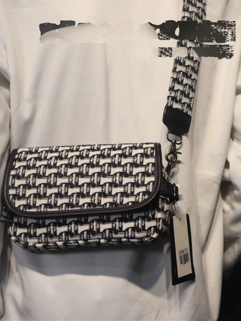 Túi đeo vai nam vải canvas mới của baixbox Hàn Quốc, túi đeo chéo kẻ sọc đen trắng thời trang unisex phong cách Nhật Bản