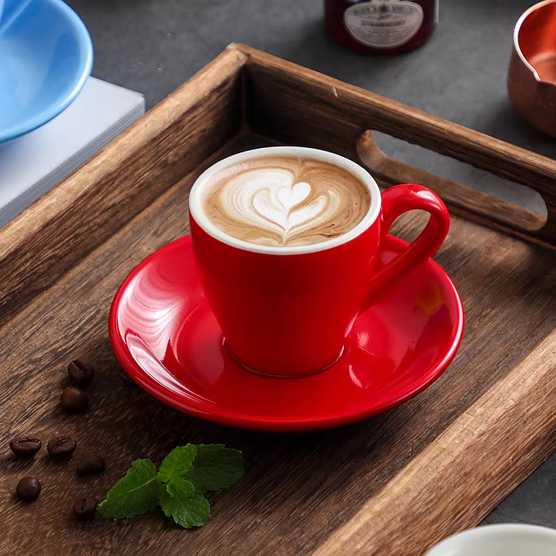 Tách cà phê espresso Ý, gốm sứ dày kiểu châu Âu, tách cà phê đơn giản và tinh tế, bộ tách và đĩa hoàn chỉnh, 80ml