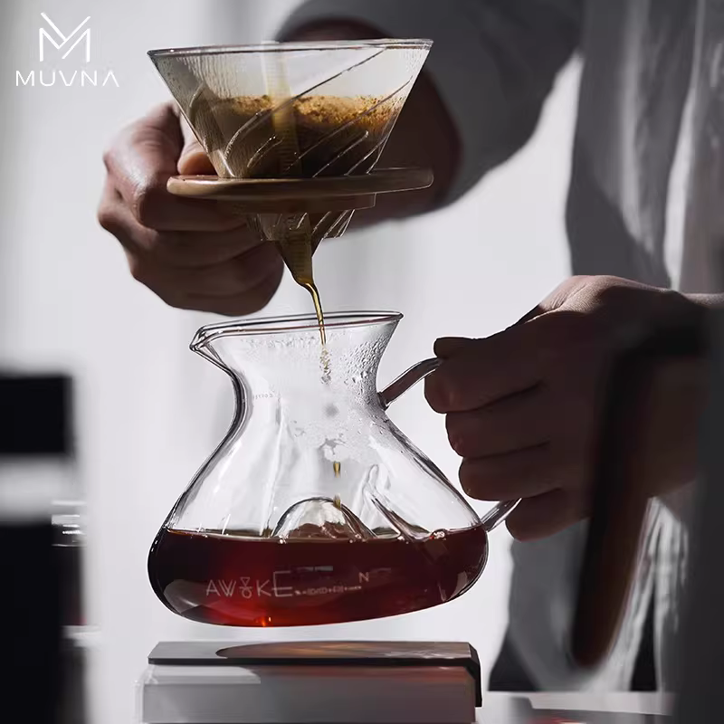 Bình pha cà phê kiểu Mỹ bằng tay MUVNA Tornado Glass Sharing Pot V60, kèm giấy lọc