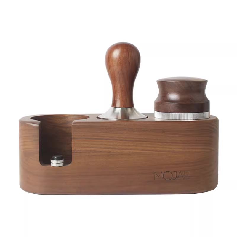 Bộ dụng cụ nén cà phê bằng gỗ 51/54/58mm, giá đỡ tay cầm máy pha cà phê, dụng cụ phân phối bột cà phê, bộ ba món