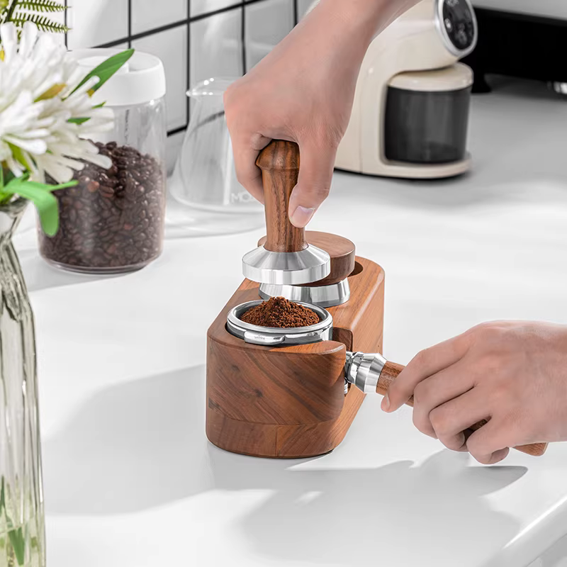 Giá đỡ tay cầm máy pha cà phê bằng gỗ óc chó MOJAE, dụng cụ phân phối bột, búa bột, giá đỡ ép, phụ kiện hỗ trợ