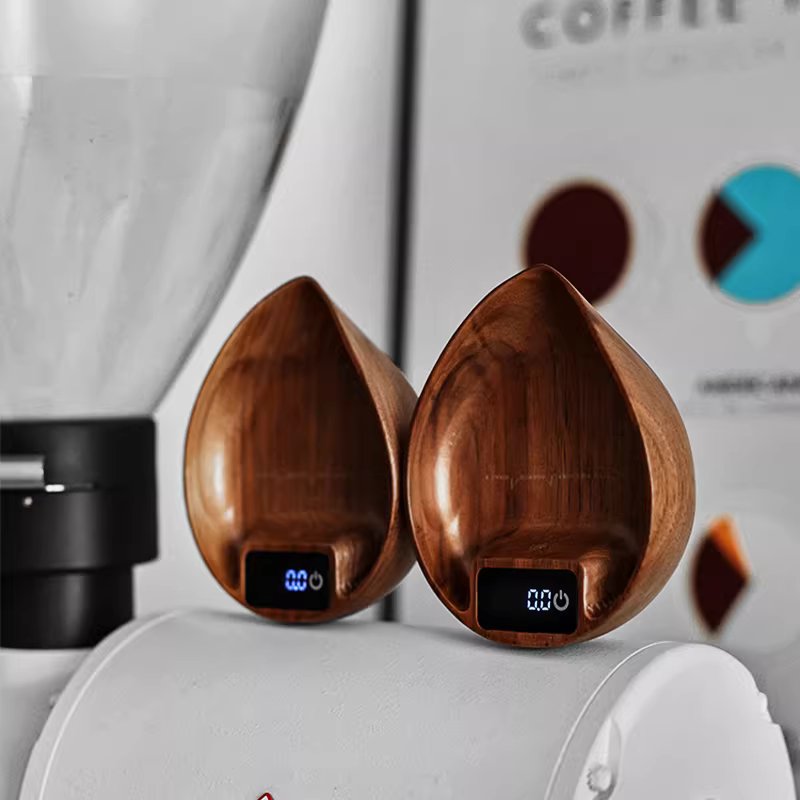 Cân điện tử pha cà phê thủ công Ý bằng gỗ óc chó MUVNA, cân hạt cà phê, cân gram, cân cà phê