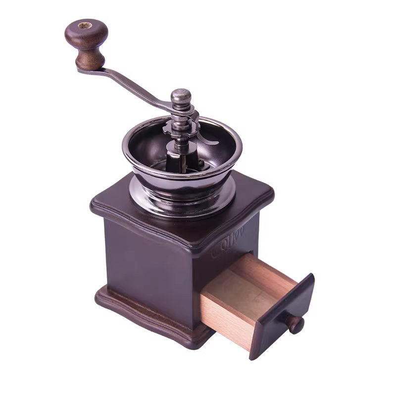 Máy xay cà phê quay tay cổ điển 8521 với lõi xay bằng gốm, máy xay cà phê thủ công bằng gỗ tại nhà.
