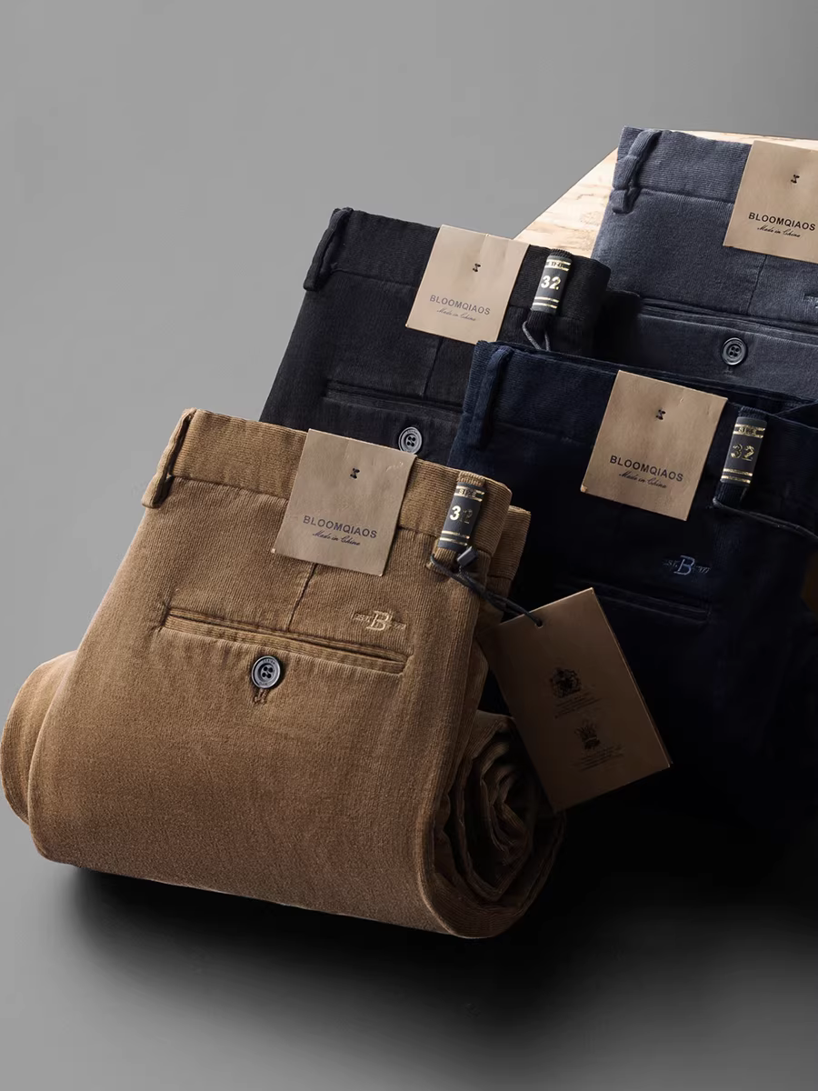 Quần vải nhung nam mùa thu đông mới, quần vải nhung dáng thẳng, chất liệu cotton, co giãn, mềm mại và tinh tế