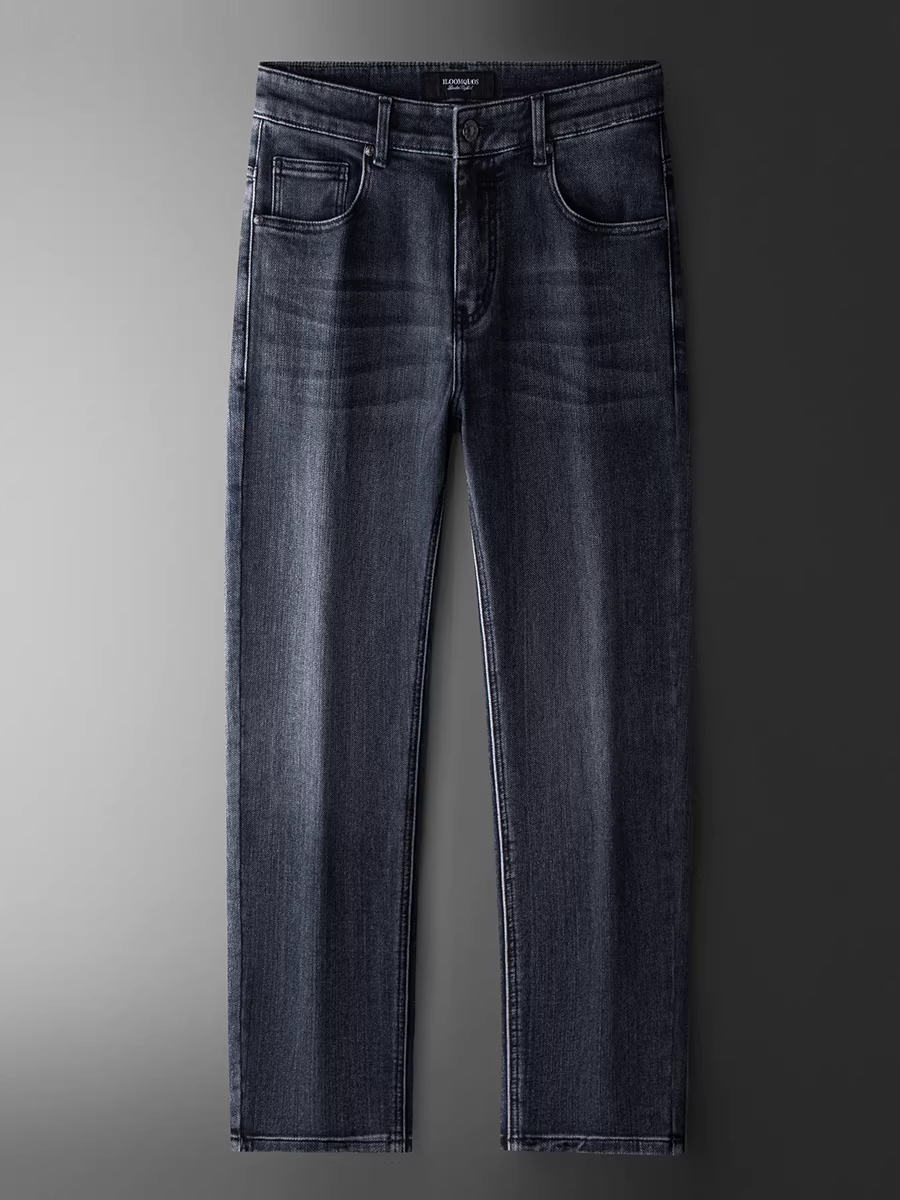 Quần jean nam ống thẳng màu xanh mới mùa thu đông, quần cotton co giãn, đa năng, mềm mại và dày dặn