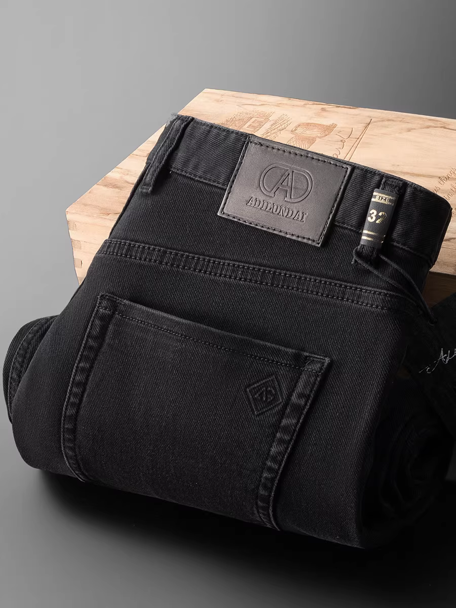 Quần jean nam thu đông mới, kiểu dáng thẳng, chất liệu vải tuýt đen và xám co giãn, quần thường ngày đa năng, mềm mại và thân thiện với da.