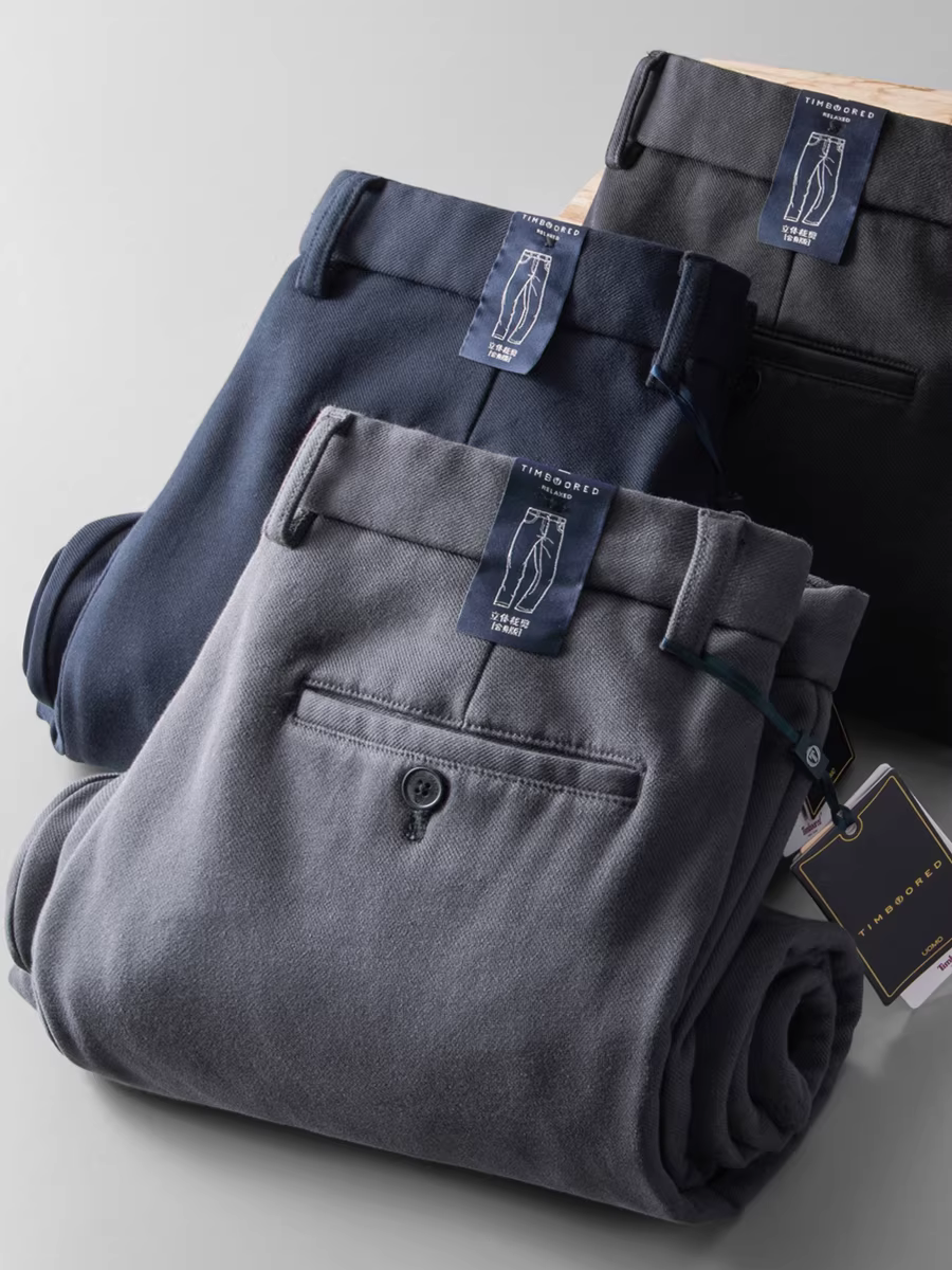 Mùa đông phong cách mới quần cotton nguyên chất siêu mềm mại quần dài nam ống thẳng lót lông cừu dày dặn quần dài đa năng quần cotton lông cừu ấm áp