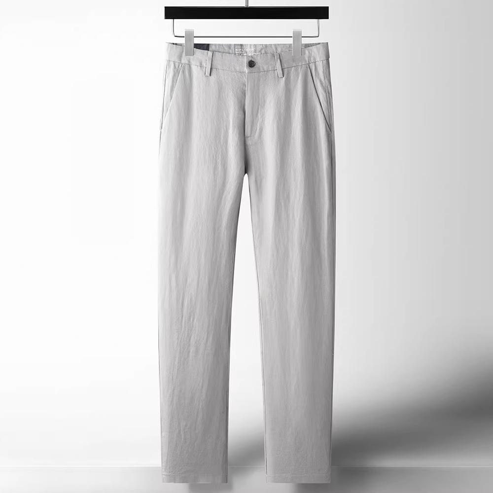 Mùa hè 2023 mới nhẹ nhàng quần vải lanh nguyên chất quần âu nam thẳng quần cotton-linen mềm mại thoáng khí kinh doanh đa năng