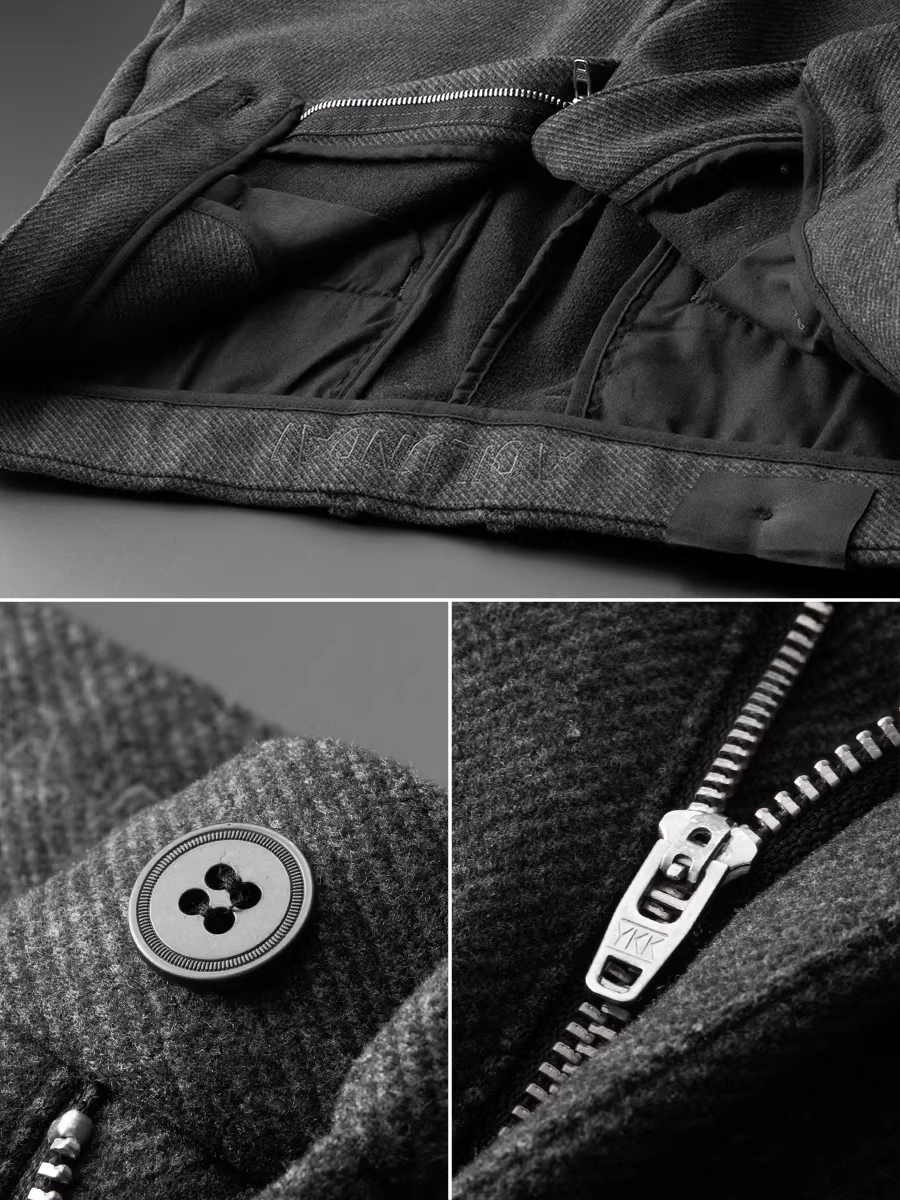 Quần âu nam chất liệu len pha twill mới mùa thu đông, dáng thẳng, rộng rãi, dày dặn, lót lông mềm mại, co giãn.