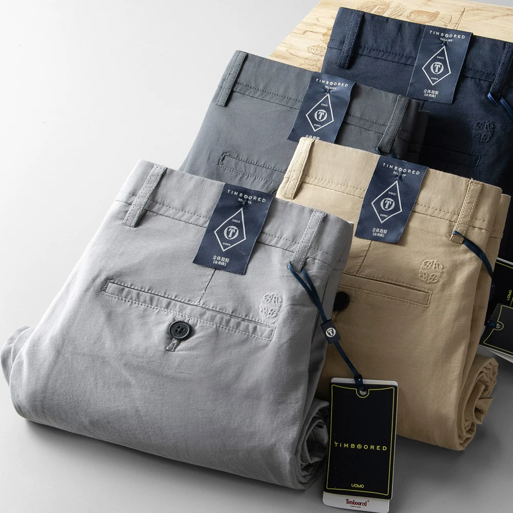 Mùa Hè 2023 Mới Modal Cotton Quần Âu Nam Thẳng Quần Dài Hai Dây Kinh Doanh Đa Năng Màu Trơn Thoáng Khí Mỏng