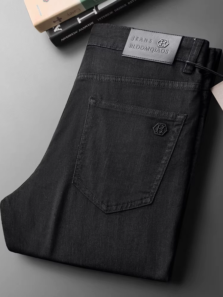 Quần jean nam Lyocell Tencel nhẹ mùa hè, dáng thẳng, màu đen, chất liệu mềm mại, thoáng khí, đa năng