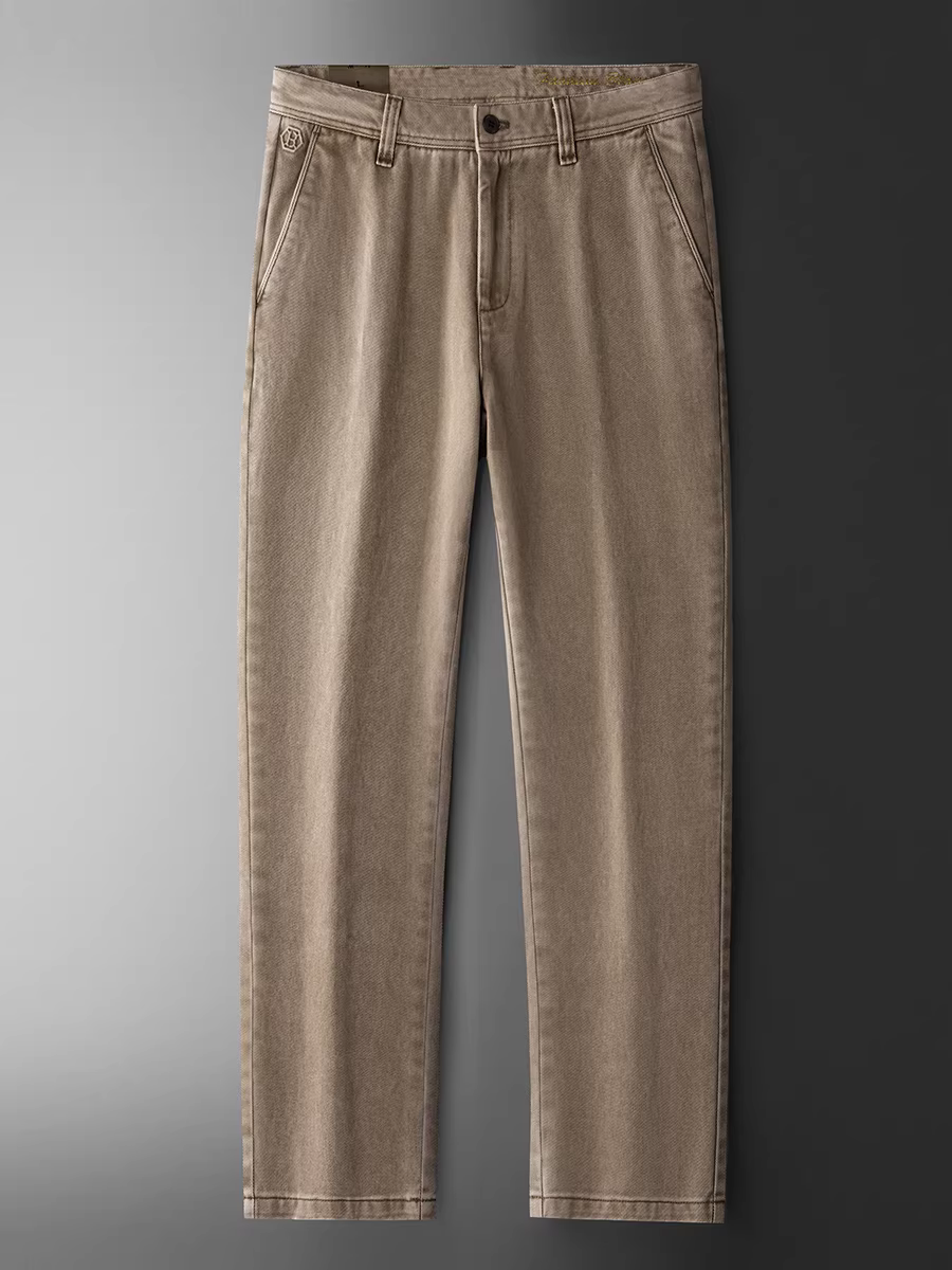 Quần âu nam chất liệu cotton 100% dày dặn, bền bỉ, kiểu dáng retro Mỹ, vải tuýt dày, giặt mềm, dáng thẳng, rộng rãi và dày.