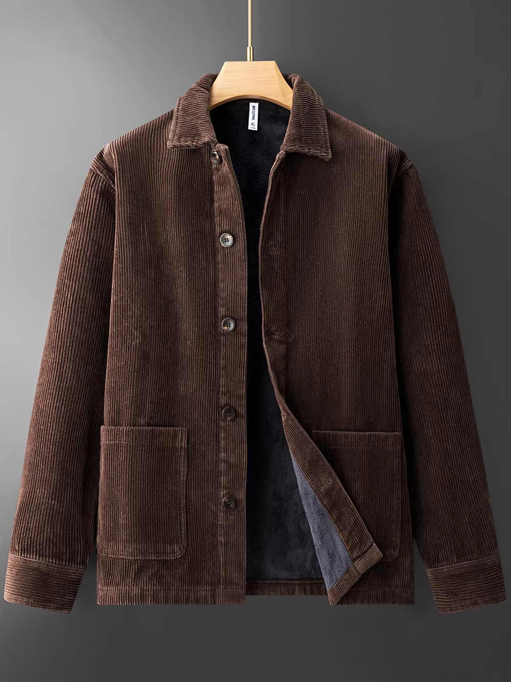 Áo khoác nhung tăm lót lông cừu, áo khoác mùa đông dày dặn dành cho nam, được làm dày để giữ ấm và chống lạnh, áo khoác nhung tăm kiểu doanh nhân.