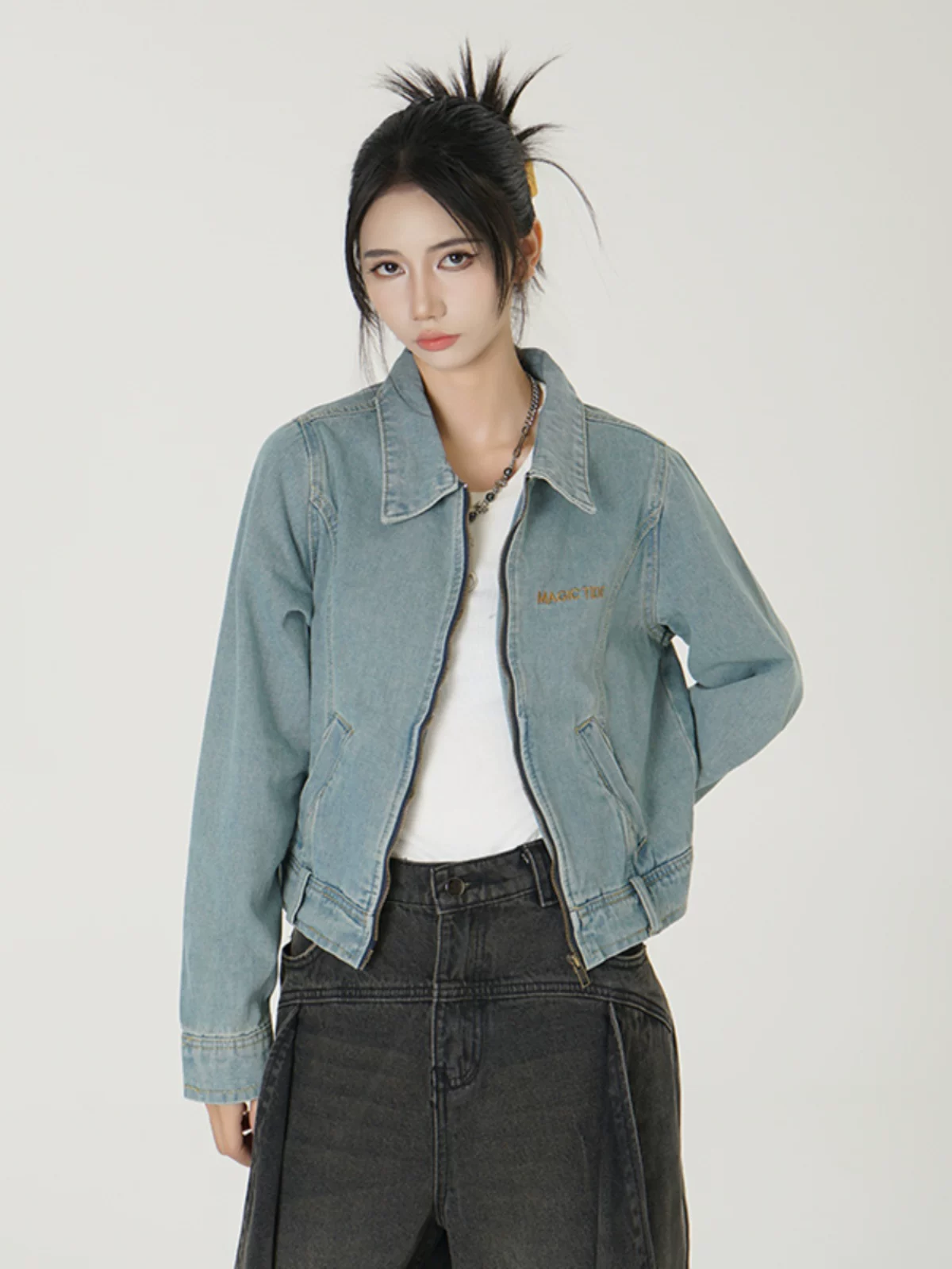 Áo khoác denim cleanfit phong cách đường phố Mỹ dành cho nam, áo khoác ngắn thời trang dáng rộng, áo khoác ngắn thường ngày cho cặp đôi mùa xuân thu.