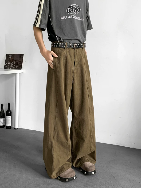 Quần jean denim nam kiểu Mỹ cổ điển, quần cleanfit mùa xuân/hè, thương hiệu thời thượng, ống rộng, dáng cong, dài chạm sàn.