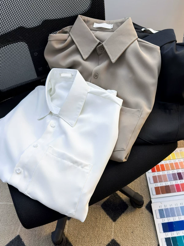 Áo sơ mi lụa mỏng mùa hè nam tay ngắn phong cách Nhật Bản đơn giản giản dị hàng đầu thanh niên dáng rộng hợp thời trang thương hiệu áo sơ mi nửa tay