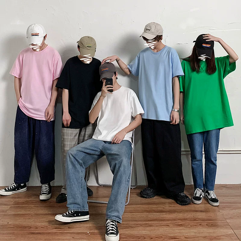 Áo thun ngắn tay cotton nguyên chất đa năng mùa hè dành cho nam và nữ, áo sơ mi nửa tay màu trơn dáng rộng, quần áo phong cách Hàn Quốc hợp thời trang.