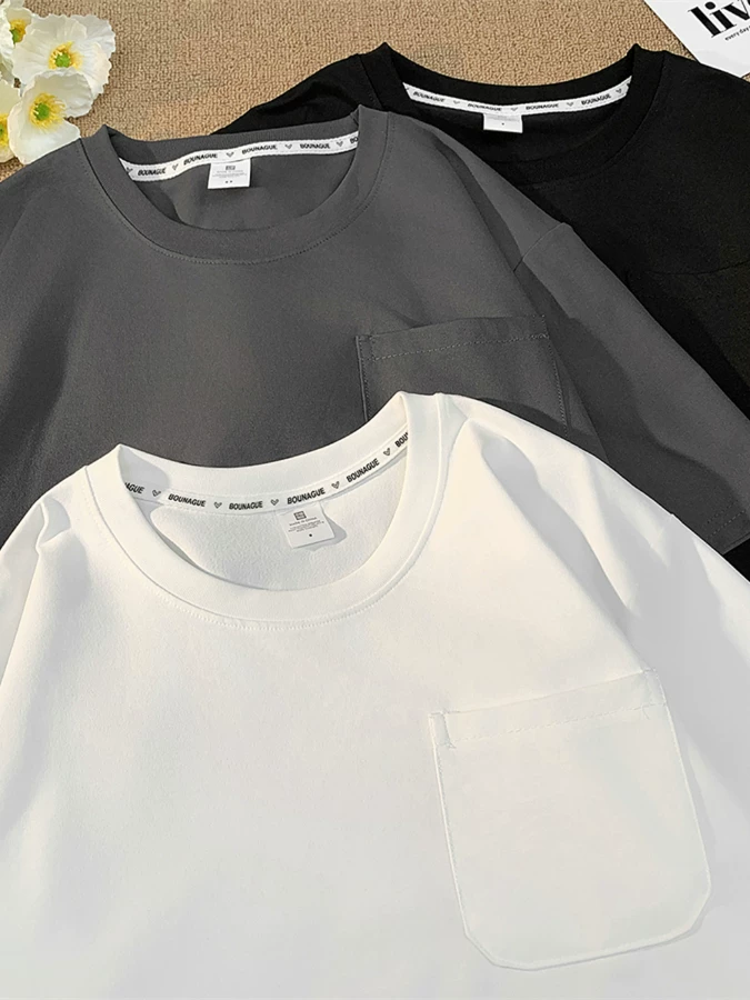 Áo thun ngắn tay chắp vá kiểu Nhật dành cho nam, áo kiểu Nhật dáng rộng đơn giản, áo thun nửa tay đa năng hợp thời trang mùa hè.