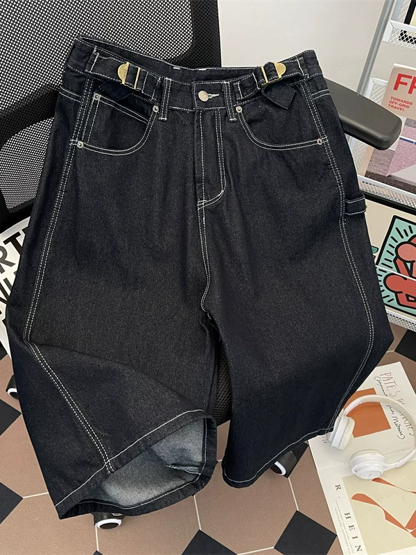 Quần short nam kiểu Mỹ retro, thời trang đường phố, dáng rộng, ống rộng, mùa hè 2025, quần dài vừa phải, kiểu dáng mới.