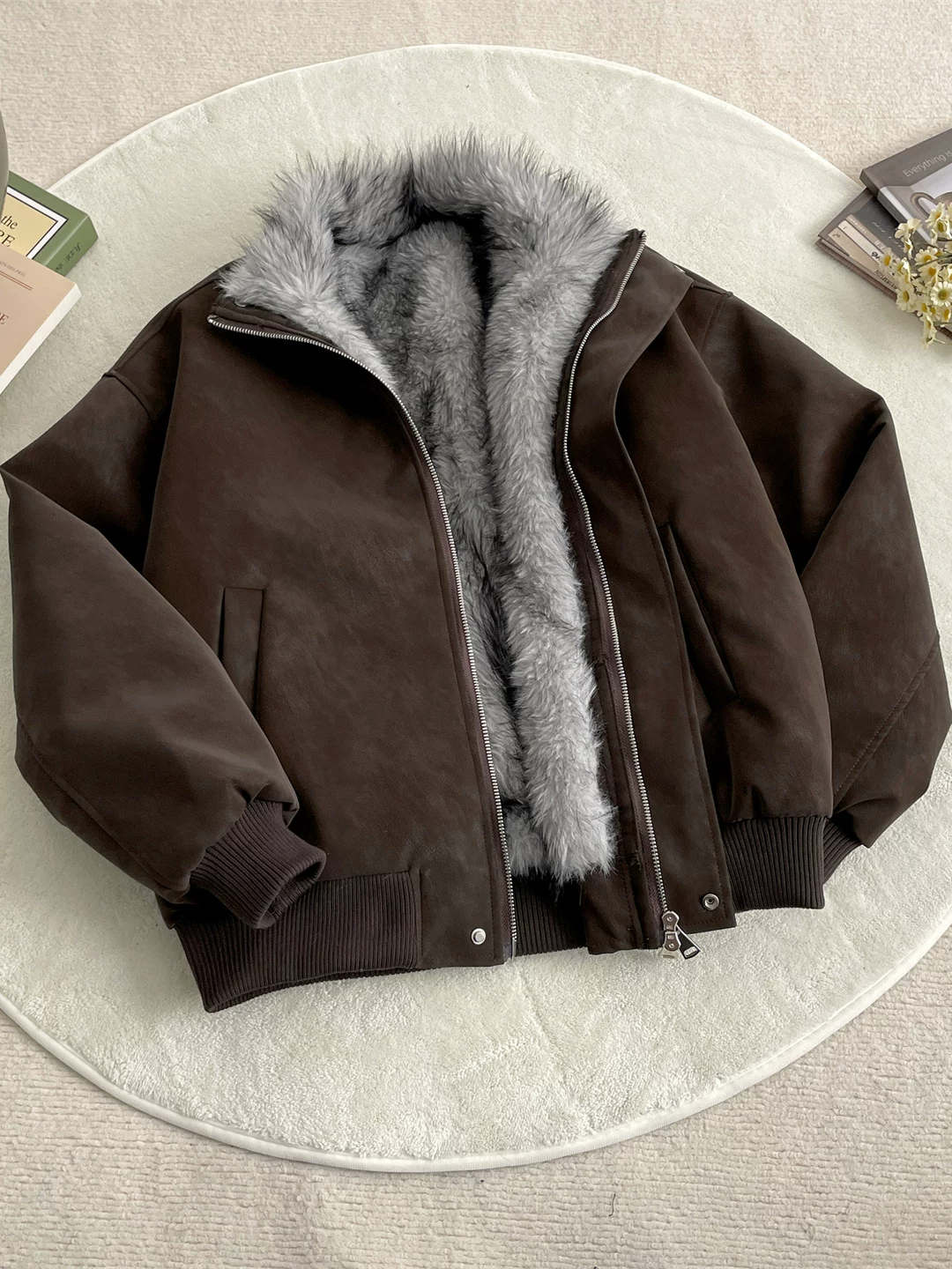 Áo khoác cotton da lộn Zuoshandiao dành cho nam, Áo khoác cotton dày lót lông cừu hợp thời trang mùa đông, Áo khoác cotton len cừu cổ đứng kiểu Mỹ.