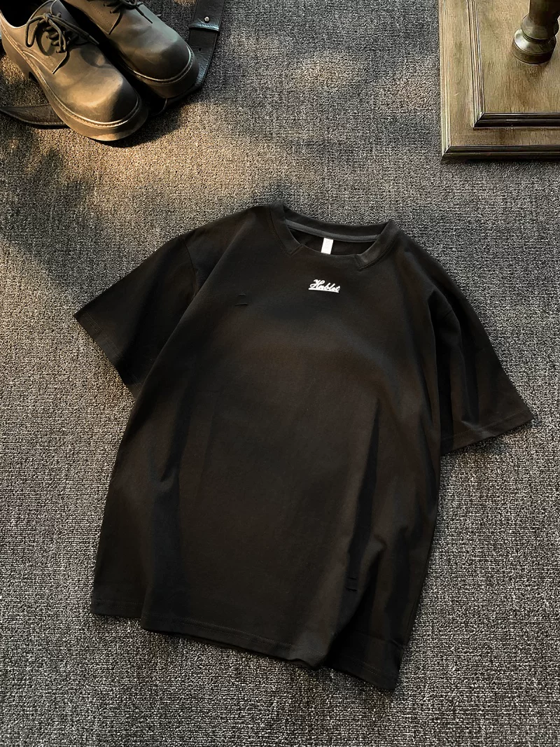 Áo thun cổ tròn tay ngắn kiểu Mỹ dành cho nam và nữ, áo thun cotton nguyên chất thêu chữ mùa hè, áo thun cơ bản phong cách cặp đôi thời trang, cá tính.