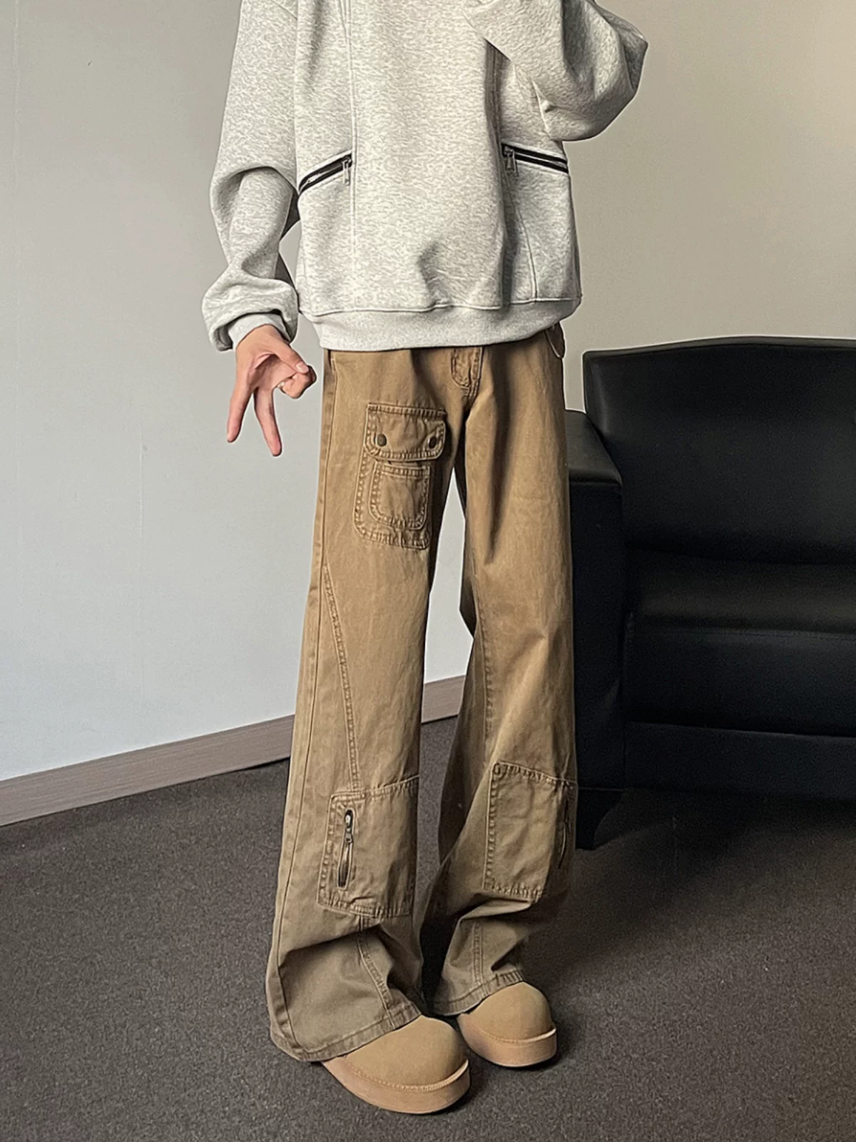 Quần jeans nam vintage mùa xuân thu, quần kiểu Mỹ thời thượng, ống đứng, hơi loe, quần công sở thường ngày.