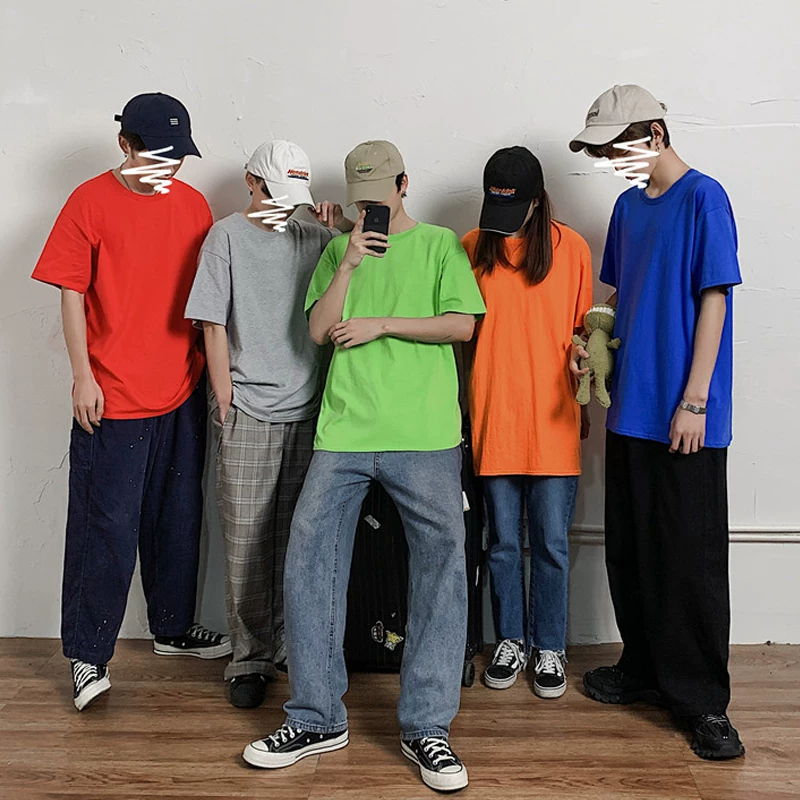 Áo thun ngắn tay cotton nguyên chất đa năng mùa hè dành cho nam và nữ, áo sơ mi nửa tay màu trơn dáng rộng, quần áo phong cách Hàn Quốc hợp thời trang.