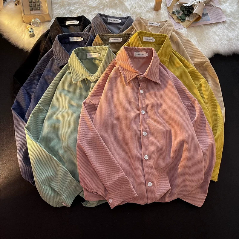 Áo sơ mi dài tay đa năng phong cách Hồng Kông dành cho nam mùa thu đông, áo sơ mi nhung kẻ retro thời thượng, áo khoác rộng rãi phong cách sinh viên.