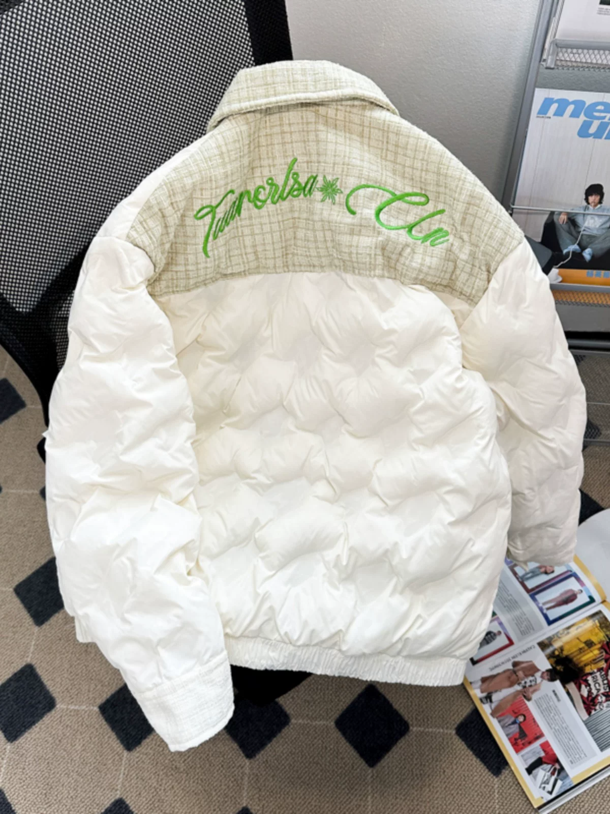 Áo khoác cotton kiểu Chanel dành cho nam, thiết kế dày dặn, dáng rộng mùa đông, áo khoác cotton cặp đôi phong cách Mỹ thời thượng.