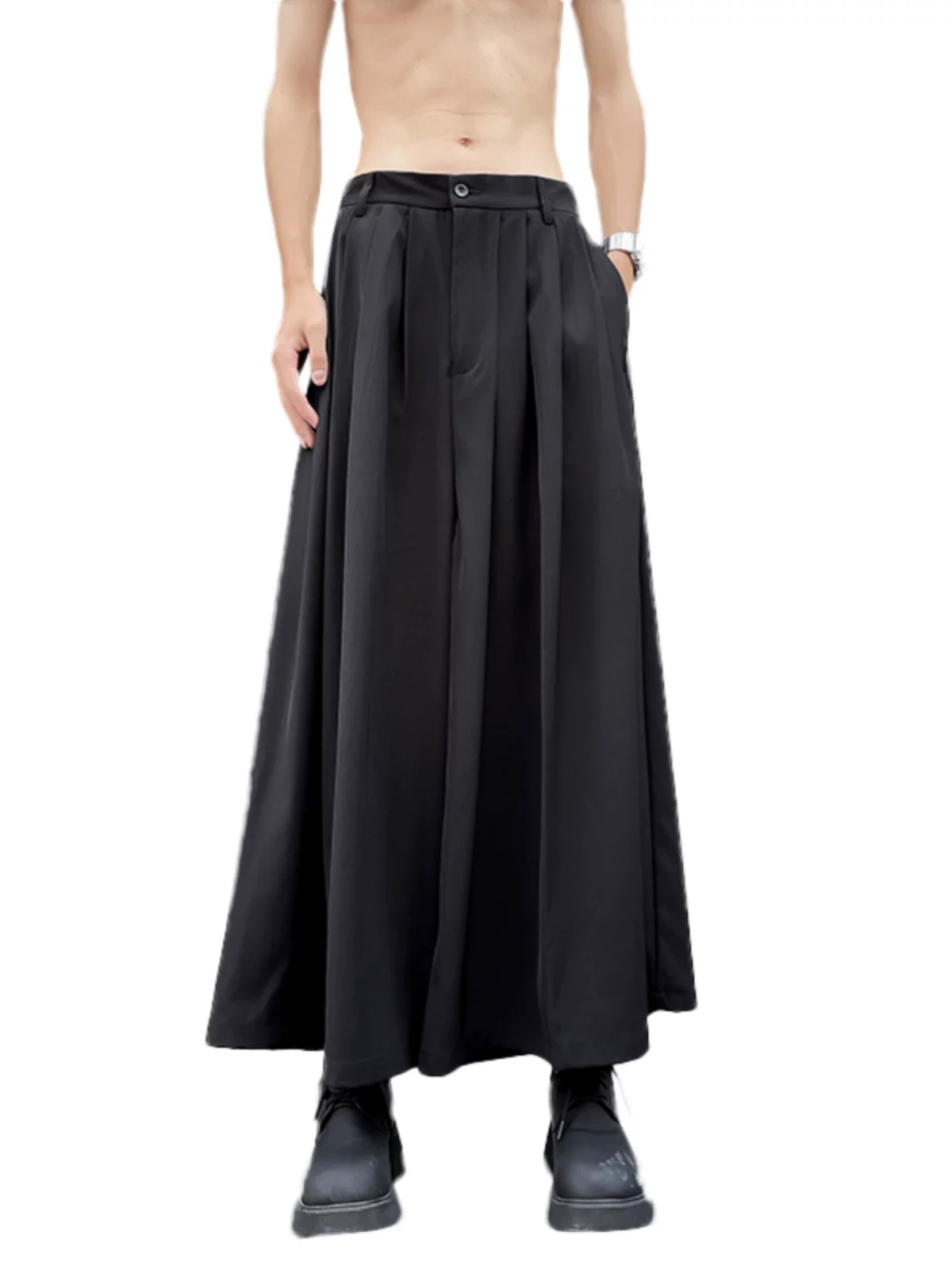 Quần thiết kế xếp ly dành cho nam, quần tây phong cách Trung Quốc mới hợp thời trang mùa hè, quần lụa băng ống rộng dáng rộng phong cách Yamamoto.